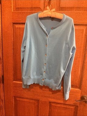 Lands' End Blue Knit Cardigan Large 14/16